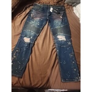 Men's Create 2MRW Rip & Repair‎ Jeans Paint Splatter Graffiti Denim   38x32